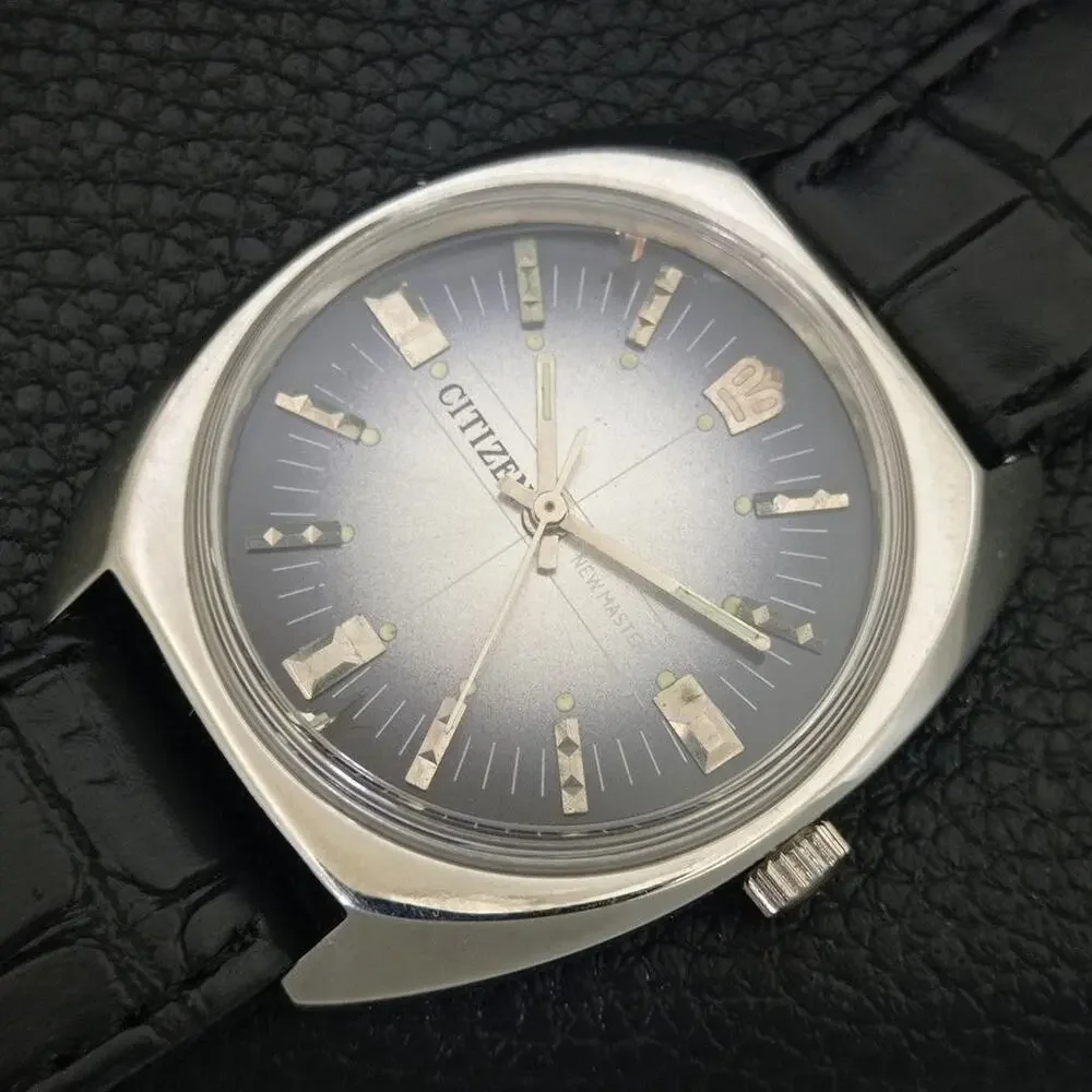 Vintage 1976 Citizen Manual Wound Mens Silver Watch & Gray accents